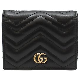 Gucci Black GG Marmont Matelassé Chevron Card Holder Black