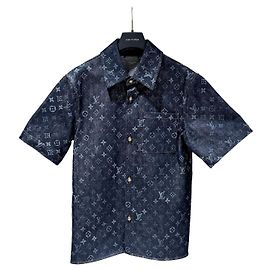 Louis Vuitton Giacca-camicia a maniche corte in denim monogrammato Blu