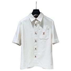 Louis Vuitton Camicia-giacca in seta e cotone con tasca con logo Avorio Bianco