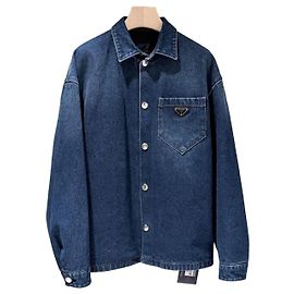 Prada Giacca camicia in denim con logo a triangolo Navy Blu