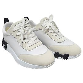 Hermès Sneakers Bouncing in pelle bianca e nera con logo Bianco