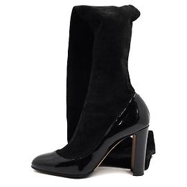 Dolce & Gabbana Botas largas de ante charol negro para mujer Negro