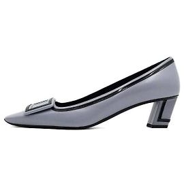 Roger Vivier Scarpins de couro cinza com fivela de metal para mulher Marrom