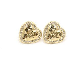 Chanel Orecchini a cuore in cristallo e oro con logo CC D'oro