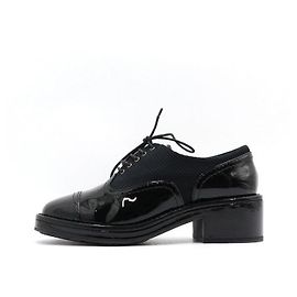 Chanel Black Patent Leather Derby Shoes Black