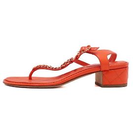 Chanel Orange Classic Goatskin CC Chain Logo Strap Women's Sandals Orange