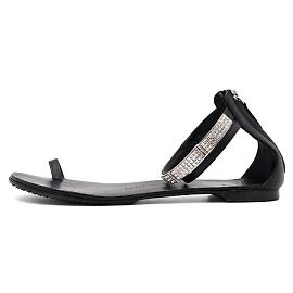 Giuseppe Zanotti Sandálias rasteiras de couro preto com adornos de cristais e pérolas Preto