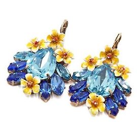 Dolce & Gabbana Blaue Kristall-Emaille-Blumen-Dekorationsohrringe Blau