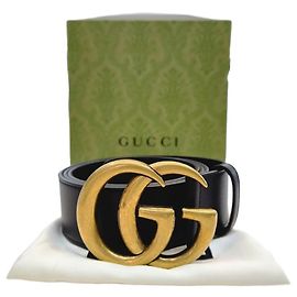 Gucci Breiter Ledergürtel Schwarz Inch Schwarz