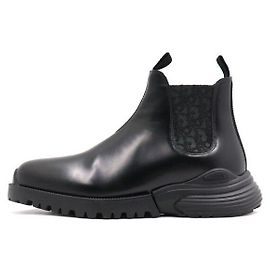 Dior Schwarze Oblique Leder-Combat-Chelsea-Boots für Herren Schwarz