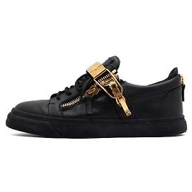 Giuseppe Zanotti Baskets en cuir noir pour homme avec bride dorée Noir