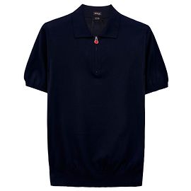 Kiton Einfarbiger Baumwollstrick mit kurzen Ärmeln Blau