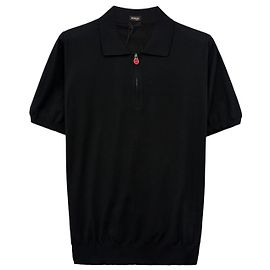 Kiton Einfarbiger Baumwollstrick mit kurzen Ärmeln Schwarz
