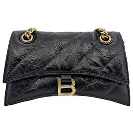 Balenciaga Pequena bolsa de ombro com corrente e matelassê amassado Preto