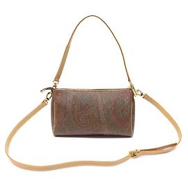 Etro Paisley Canvas und Leder Handtasche Braun Braun