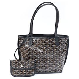 Black Goyardine Canvas Anjou Mini Tote Bag Pouch Black