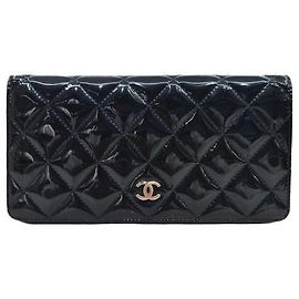 Chanel Classic Patent Leather Dark Khaki Flap Long Wallet Brown