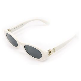 Miu Miu White Lettering Logo Glimpse Oval Women Sunglasses White