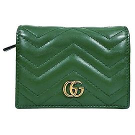 Gucci Marmont GG Matelassé Card Case Wallet Green Green