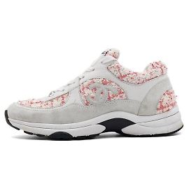 Chanel Tênis femininos de tweed rosa e camurça com logo CC da temporada Rosa
