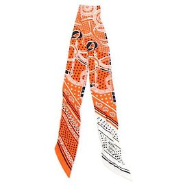 Hermès Eperon d'Or Bandana Gris Perle Blanc Silk Twilly Scarf Weiß