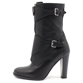 Hermès Black Leather Strap Ankle Boots Black