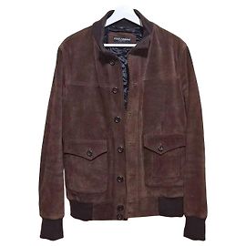 Dolce & Gabbana Nappa Suede Bomber Jacket Brown