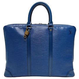 Louis Vuitton Epi Leather Document Bag Blue Briefcase Blue