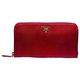 Prada Portefeuille Saffiano à fermeture éclair rouge Rouge