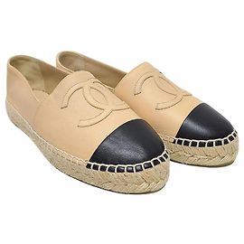 Chanel Espadrilles slip-on in pelle di agnello bicolore beige e nero Marrone