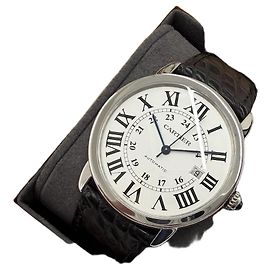 Cartier Lange Solo XL Blue Hands Couro de Crocodilo Fivela Dupla Branco