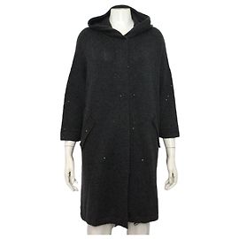 Brunello Cucinelli Giacca con cappuccio e zip con paillettes in misto cashmere e seta grigia da donna Marrone