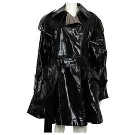 Chloé Black Coated Linen Double Breasted Short Riding Women's Coat Jacket Black