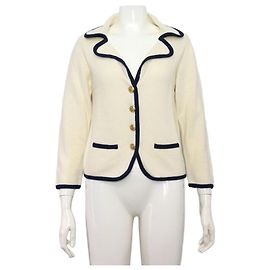 Céline Strickjacke für Damen mit Kontrastbesatz Weiß