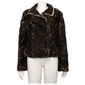 Fendi Leopard Fur Leather Reversible Mustang Women's Jacket Black