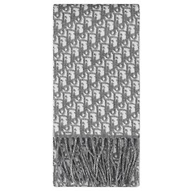Dior Cachecol de Cashmere Oblique Cinza Marrom