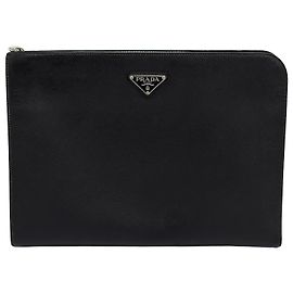 Prada Pochette Saffiano Triangle Logo Black Noir