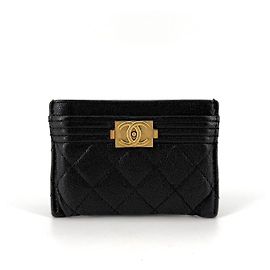 Chanel Boy Gold Logo Card Holder Black
