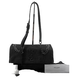 Saint Laurent Bolsa de ombro de crocodilo West Hollywood Preto