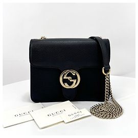 Gucci Piccola borsa a tracolla con catena Interlocking GG Nera Nero