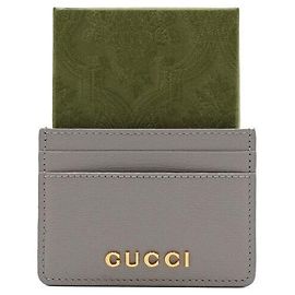 Gucci Gray Leather Script Logo Cardholder Wallet Brown
