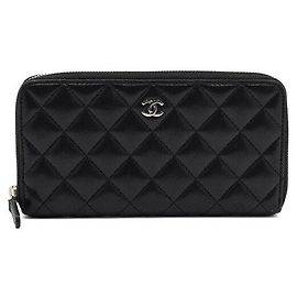 Chanel Long Zip Women's Wallet in Black Lambskin Black