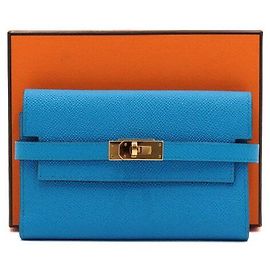 Hermès Kelly Classic Wallet with Gold Hardware Blue