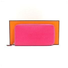 Hermès Portafoglio lungo con zip in pelle e seta rosa Rosa