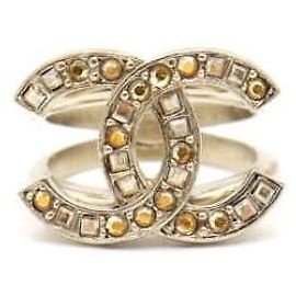 Chanel Anillo Crystal CC Logo Talla Season Multicolor