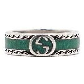Gucci Interlocking Enamel Silver Turquoise Ring Multiple colors