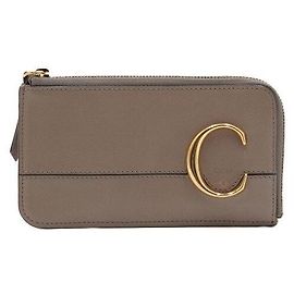 Chloé Cartera de mujer de cuero con logotipo dorado y cremallera Castaño