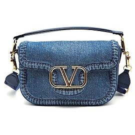 Valentino Tote e borsa a tracolla in denim con logo Blu