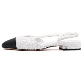 Chanel Slingback de tweed bicolore branco com CC dourado para mulher Branco