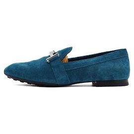 Tod's Blue Suede Loafers with Silver Double Logo Blue